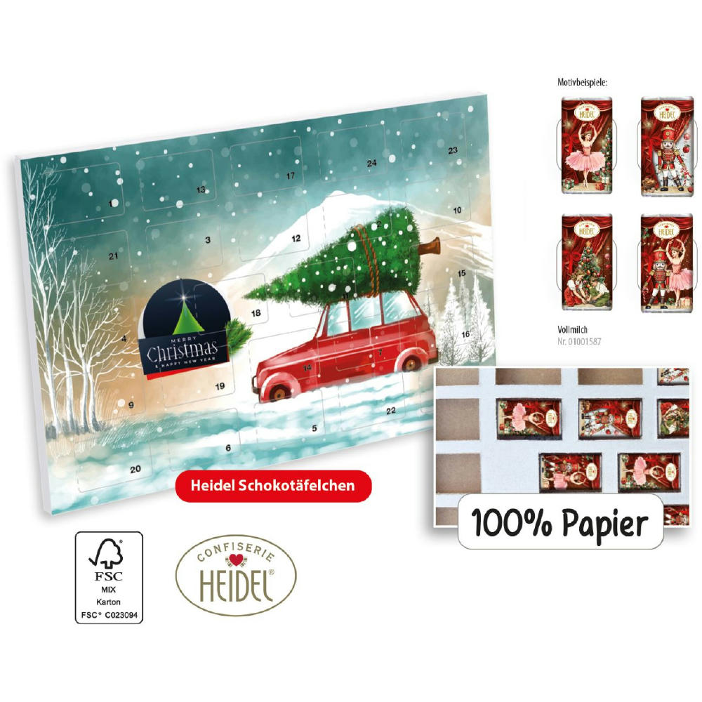 Product image Tisch Adventskalender HEIDEL aus 100 % Papier individuell bedruckt, 72 g, Inhalt: Heidel Schokoladentäfelchen Werbeartikel