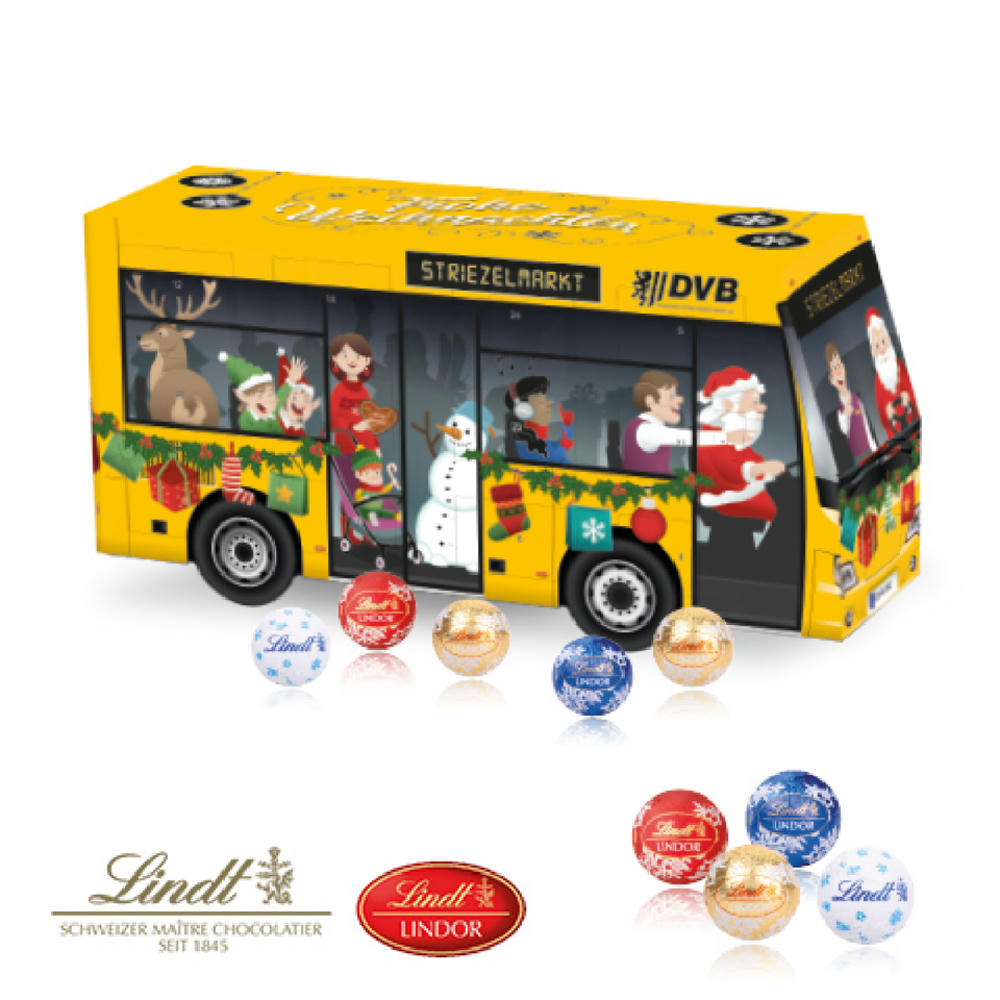 Product image 3D Adventskalender "Bus" mit Lindt Schokolade Werbeartikel