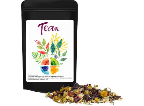 Product image Kräutertee Vierjahreszeiten, ca. 10g, Standbeutel Mini schwarz Werbeartikel