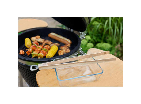 Holz-Grillzange "Opener" mit Kapselheber, 43 cm Werbeartikel
