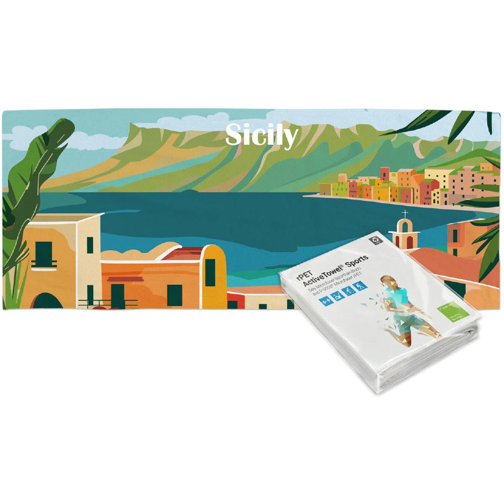 rPET ActiveTowel® Sports 180x70 cm im Polybeutel mit Klappkarte, All-Inklusive-Paket Werbeartikel