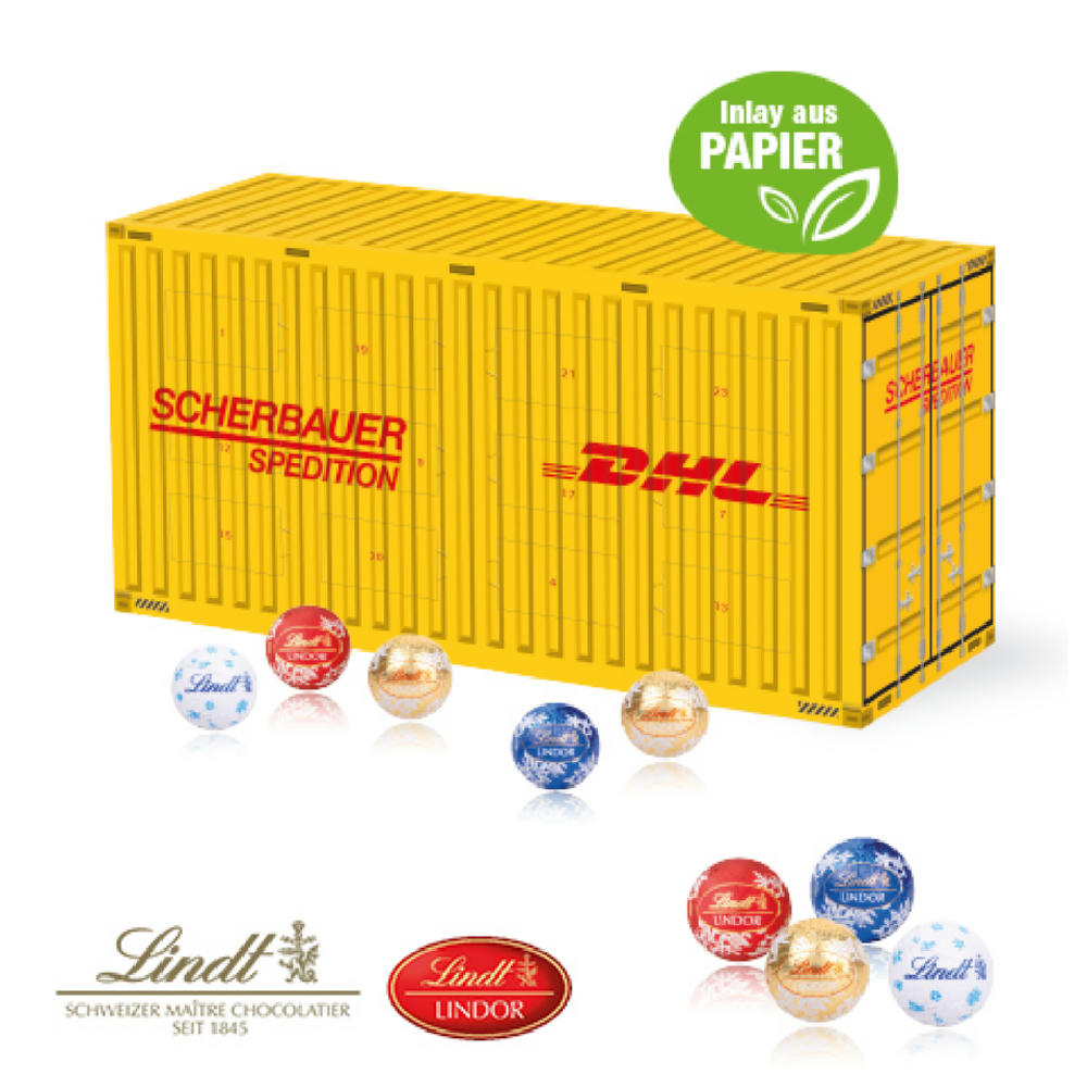 Product image 3D Adventskalender "Container" mit Lindt Schokolade mit Papier-Inlay Werbeartikel