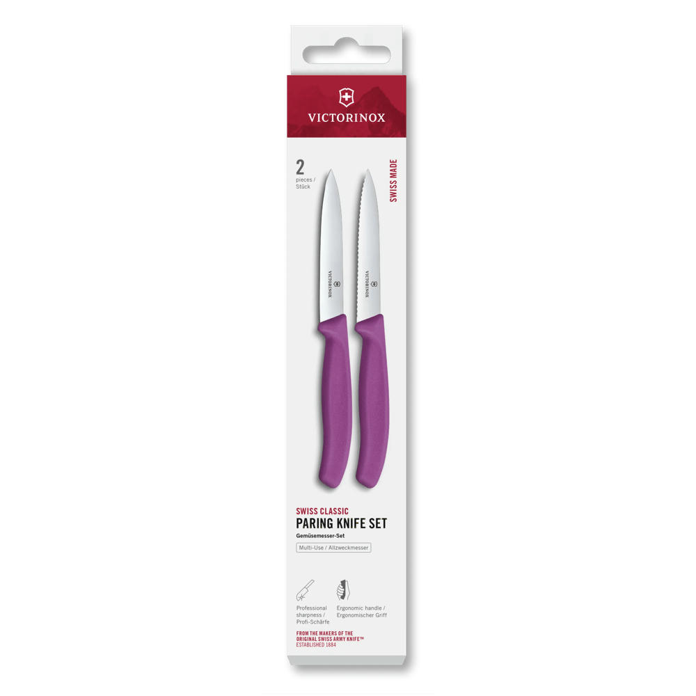 Swiss Classic, Gemüsem. Set, 2tlg, 10cm,gerade/Wellen,violett,Box Werbeartikel