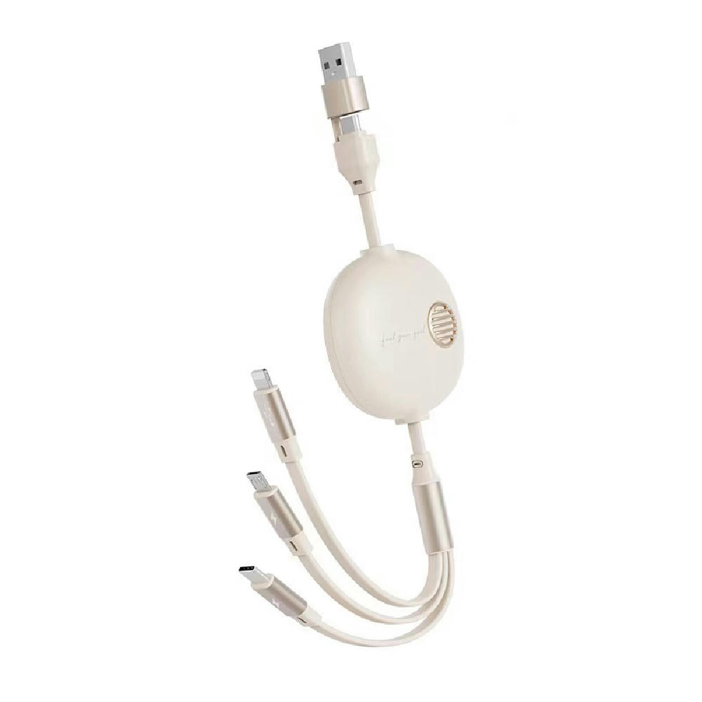 3in2 Retro Aufrollladekabel mit Datentransfer  Blau Werbeartikel