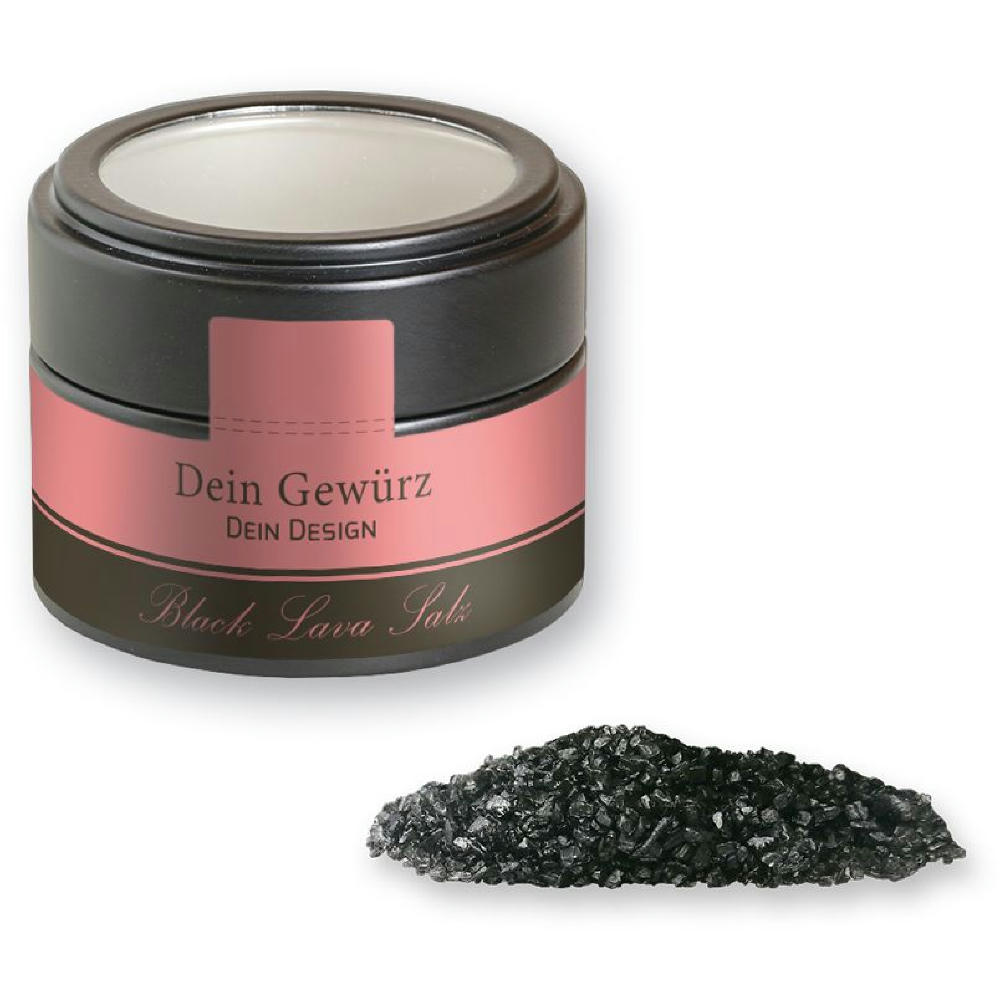 Product image Gewürzmischung Black Lava Salz, ca. 110g, Metalldose Mini mit Sichtfenster schwarz Werbeartikel
