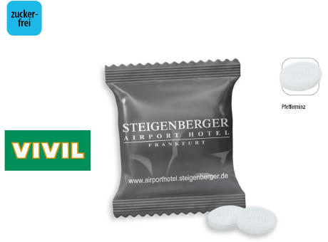 Product image VIVIL Extra Strong zuckerfrei 2 Stück Werbetüte,   2 Stück, Inhalt: VIVIL Extra Strong, zuckerfrei bedrucken
