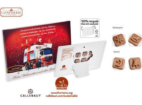 Tisch Adventskalender personalisiert,   60 g, Inhalt: Callebaut Vollmilch Schokolade Kalender Werbeartikel