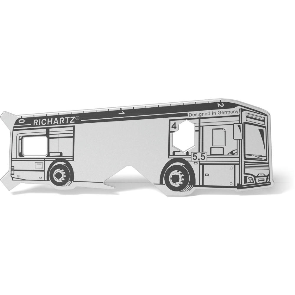 RICHARTZ SHAPE TOOL bus: Flaschenöffner in Busform mit Lineal und Sechskantschlüssel – Werbeartikel mit Logo