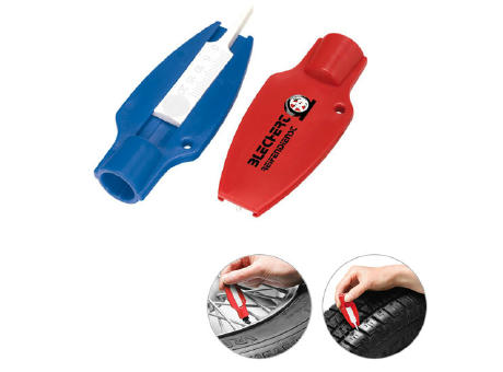 Product image Reifenprofiltiefenmesser mit Ventilkappendreher Werbeartikel