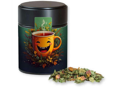 Product image Kräutertee Glücksgefühle, ca. 35g, Metalldose Midi schwarz Werbeartikel
