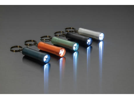 Flash Schlüsselanhänger-Taschenlampe aus RCS rec. Aluminium Werbeartikel
