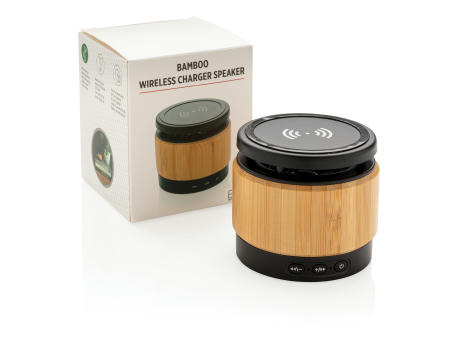 Bambus Wireless Charger und Lautsprecher Werbeartikel