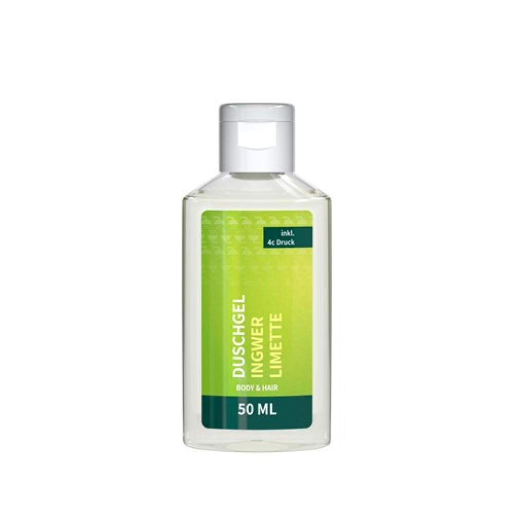 50 ml Flasche - Duschgel Ingwer-Limette - Body Label Werbeartikel