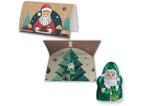 Product image Mini Schoko-Weihnachtsmänner vegan, ca. 7g, Werbekarte A6 gefaltet bedrucken