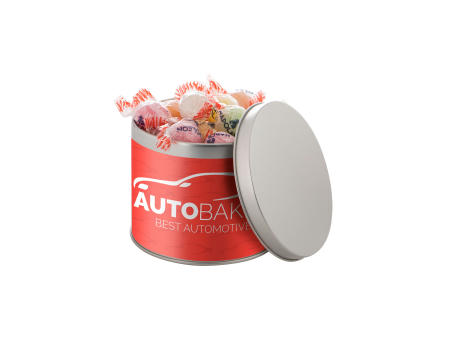 Runde Dose, 0.6 L gefüllt mit Süßigkeiten Werbeartikel