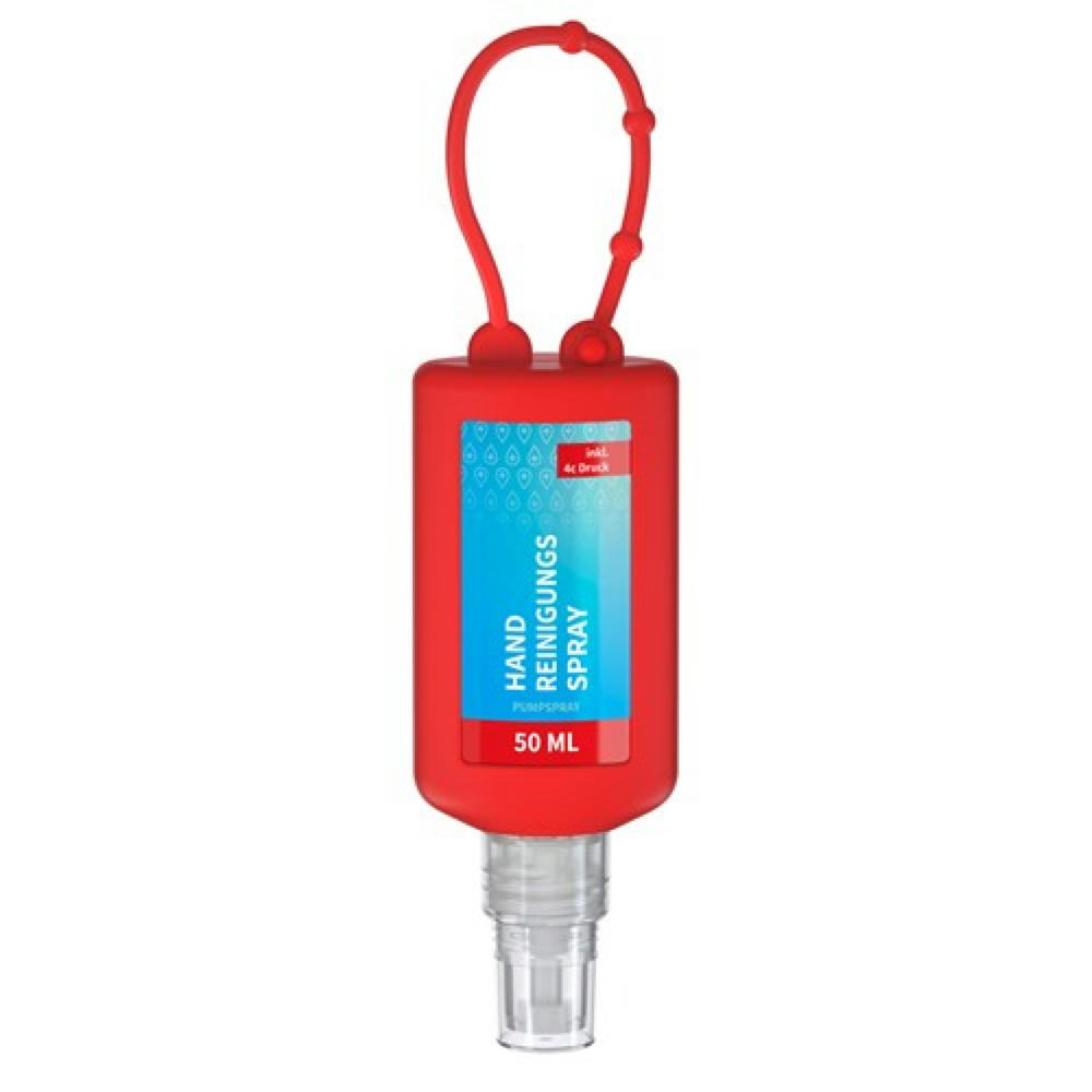 Product image 50 ml Bumper rot - Handreinigungsspray (alk.) - Body Label Werbeartikel