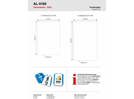 Parkscheibe DUO, 2 Chips inkl. 1c Werbedruck Werbeartikel
