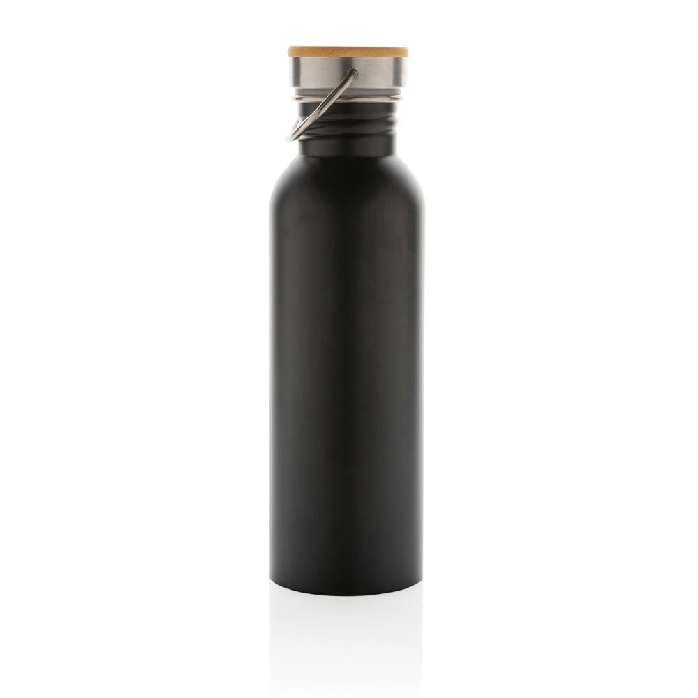 Moderne Stainless-Steel Flasche mit Bambusdeckel Werbeartikel