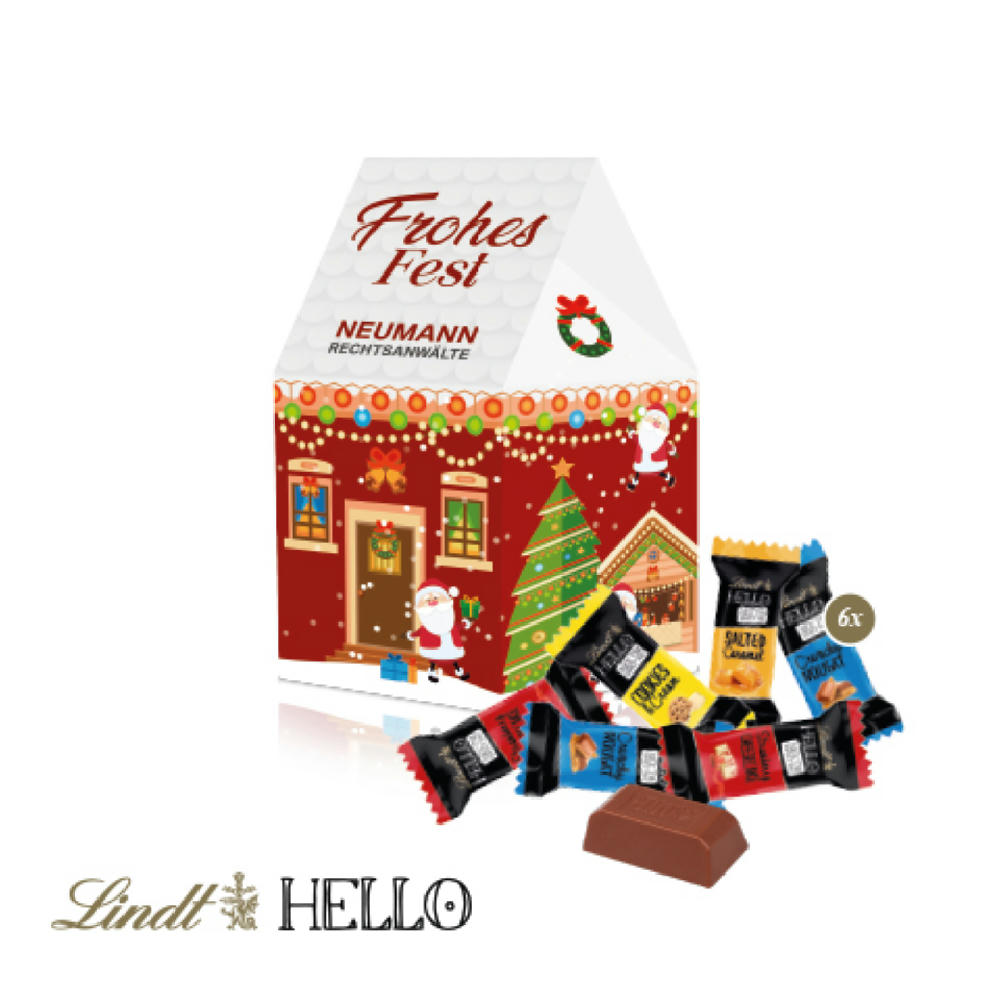 3D Präsent "Haus" mit Lindt HELLO Werbeartikel