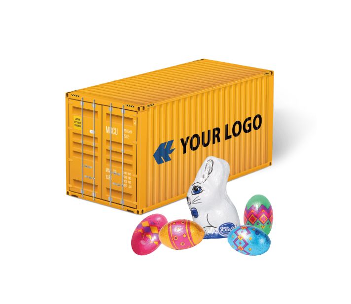 3D Präsent "Container" Ostern mit Klett Schokoladenmischung