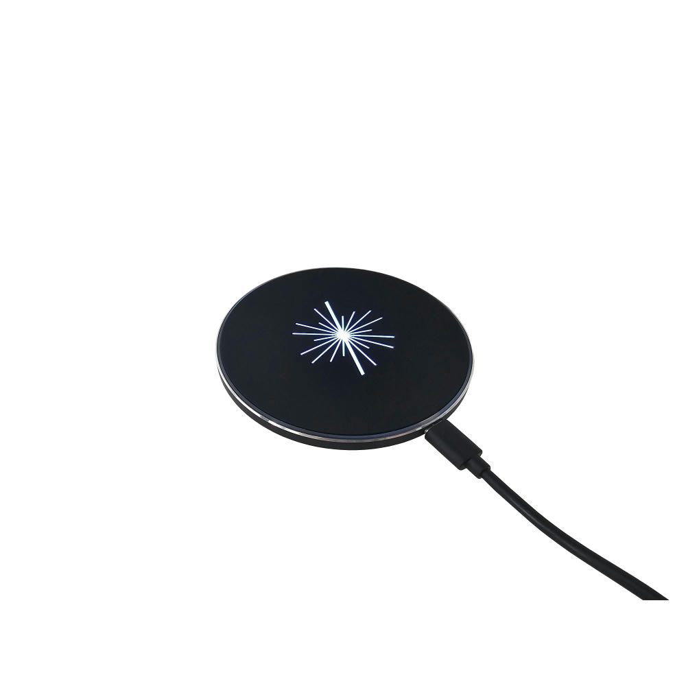 Wireless Charger LED-Ring mit LED Leuchtlogo 15W Schwarz Werbeartikel