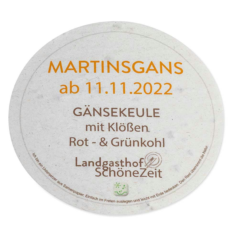 Samenpapier Bierdeckel - rund, Druck 4/0-C Werbeartikel