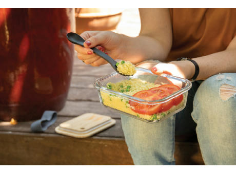 Lunch-Box aus Glas mit Bambusdeckel Werbeartikel