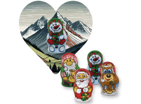 Product image Schoko-Weihnachts Mix, ca. 7g, Flyer Mini Herzform bedrucken
