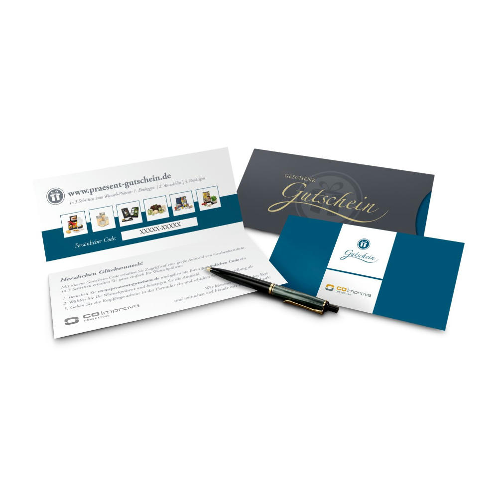 Geschenkgutschein Blau, Kategorie 20 €, große Auswahl an Präsenten, Lifestyle- und Wellnessprodukten Werbeartikel