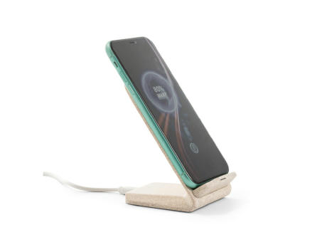 ENGLERT. Smartphone-Halter mit schnellem 10W wireless Ladegerät aus Recyceltes ABS (100% rABS) und Weizenstroh Werbeartikel