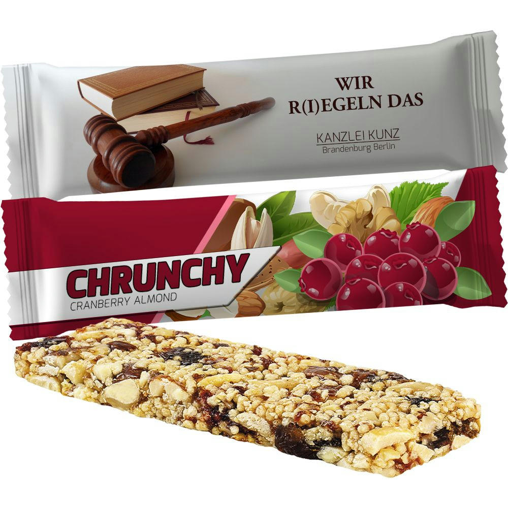 Knusperriegel Cranberry-Mandel, ca. 25g, Flowpack Werbeartikel