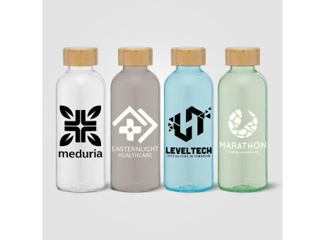 Strom - 650 ml rPET Trinkflasche mit Bambus-Deckel Werbeartikel