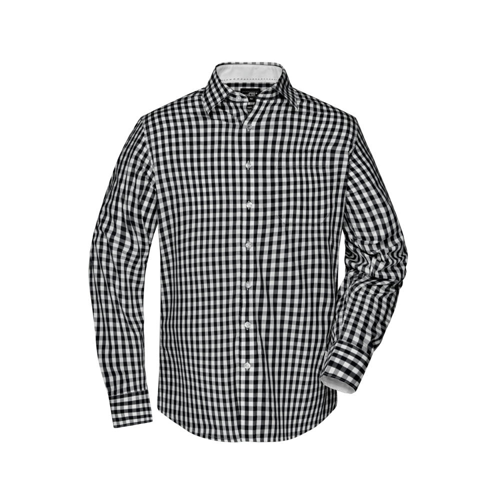 Men's Checked Shirt - Modisches Karoshirt mit Uni-Einsätzen an Kragen und Manschette Werbeartikel