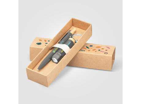 Product image Reborn Geschenkset mit Kugelschreiber und Taschenlampe mit Bambus-Akzenten aus recyceltem Aluminium - Alles Vollfarb-Digitaldruck Werbeartikel