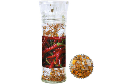 Product image Gewürzmischung Chili-Salz, ca. 35g, transparente Gewürzmühle Werbeartikel