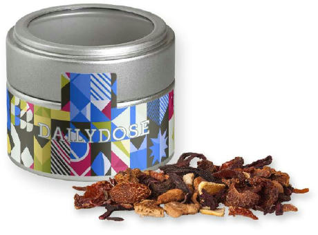 Product image Glühweingewürz fein, ca. 30g, Metalldose Mini mit Sichtfenster silber Werbeartikel