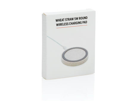 Rundes 5W Charging Pad aus Weizenstroh Werbeartikel