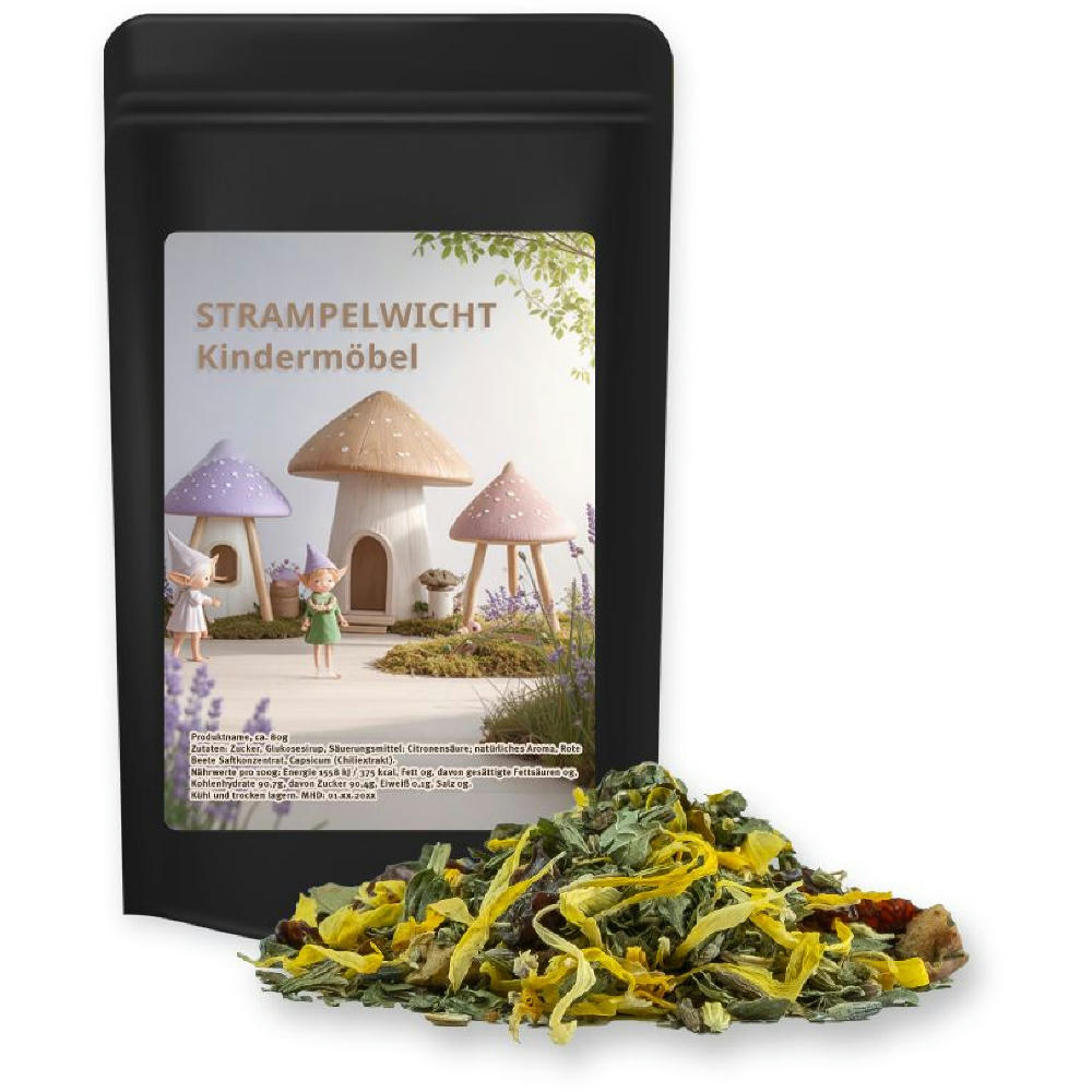 Kräutertee Lavendel, ca. 11g, Standbeutel Mini schwarz Werbeartikel
