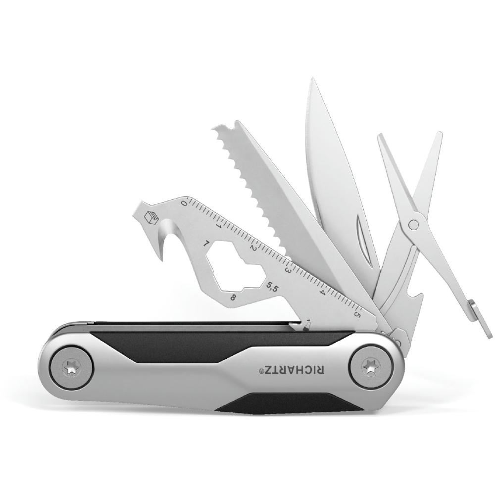 RICHARTZ NEO knife 10+ aufgeklappt mit Säge, Klinge, Schere und Flaschenöffner – Taschenmesser mit Gravur Ihres Logos