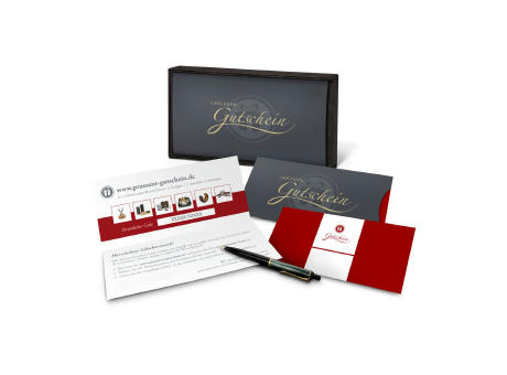 Product image Geschenkgutschein Rot in Holzkiste, Kategorie 10 €, große Auswahl an Präsenten, Lifestyle- und Wellnessprodukten Werbeartikel