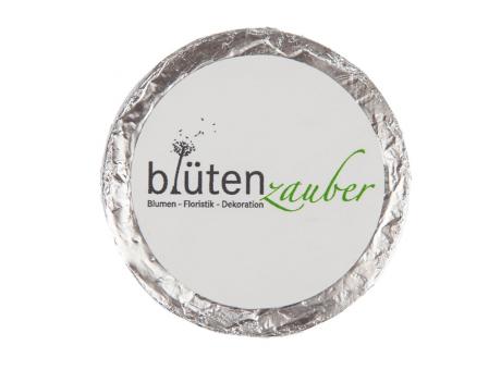 Confiserie-Schokotaler "Round" mit 4c Digitaldruck-Etikett Werbeartikel