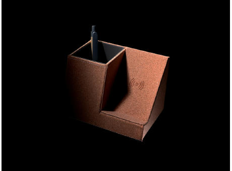 Kork Stiftehalter mit 5W Wireless Charger Werbeartikel