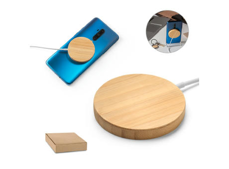 DAIMLER. Superschnelles kabelloses magnetisches 15-W-Ladegerät aus Bambus Werbeartikel