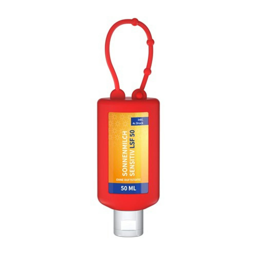 Product image 50 ml Bumper rot - Sonnenmilch LSF 50 (sensitiv) - Body Label Werbeartikel
