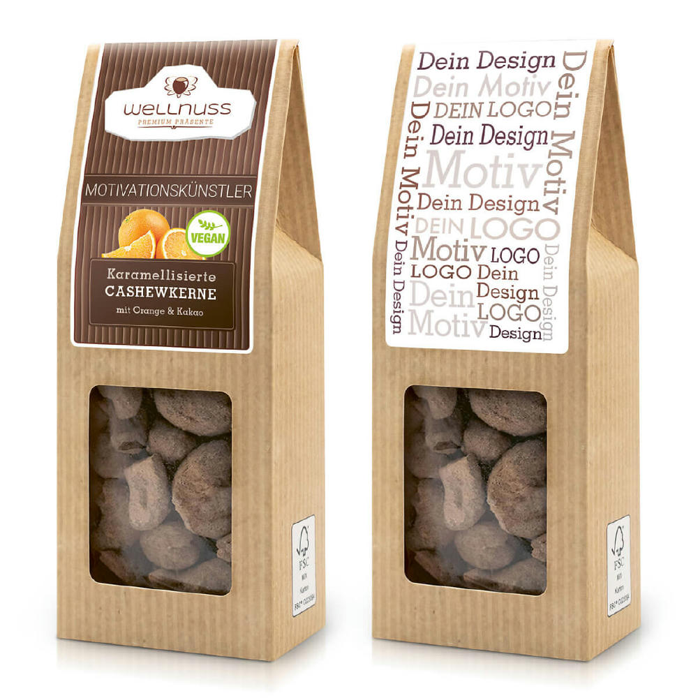 Product image Karamellisierte Cashewkerne mit Orange & Kakao in der Faltschachtel Werbeartikel