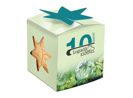 Pflanz-Holz Star-Box mit Samen - Basilikum Werbeartikel