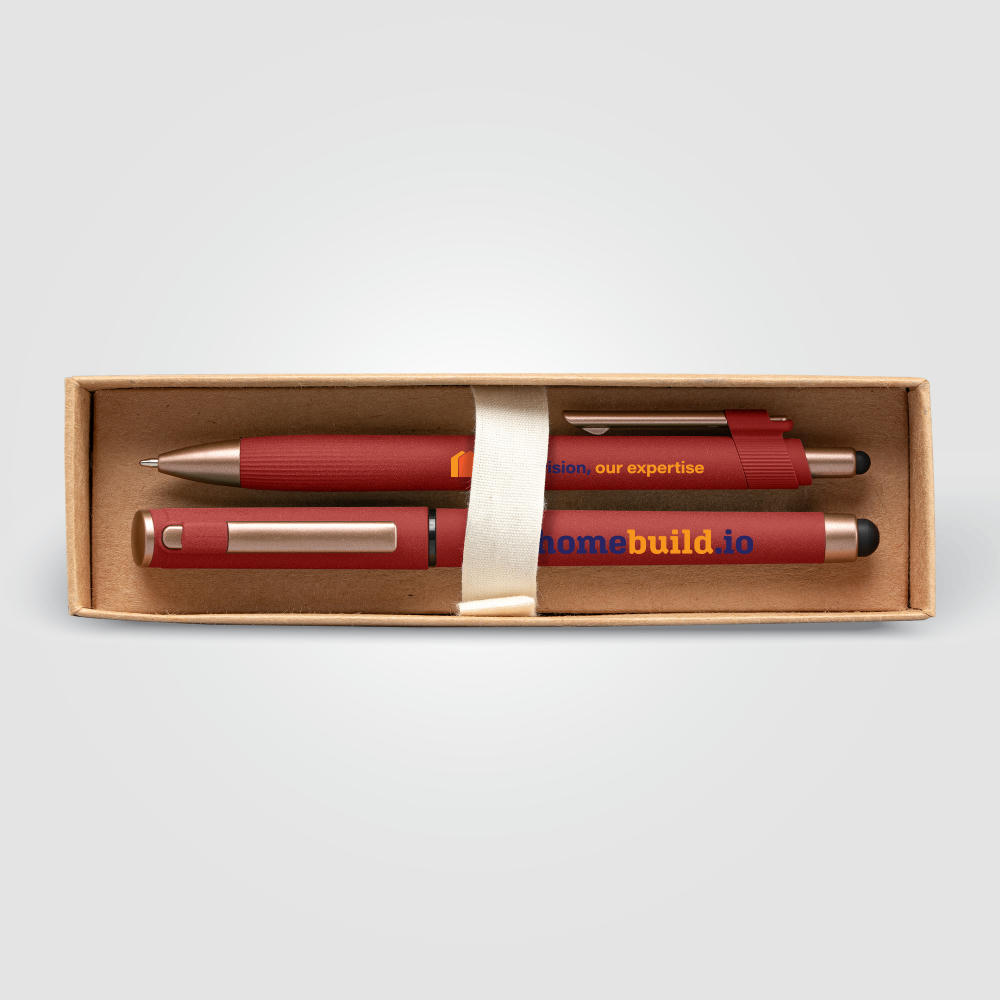 York Kugelschreiber-Geschenkset mit bronzefarbenen Akzenten aus recyceltem Kunststoff inkl. verzierter Geschenkbox Werbeartikel