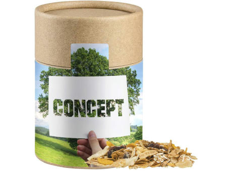 Müsli Apfel-Cranberry, ca. 60g, Kraftpapierdose Midi Werbeartikel