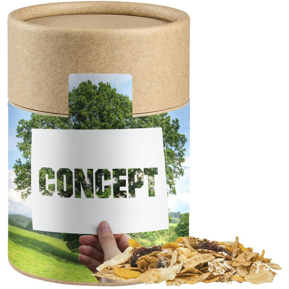 Product image Müsli Apfel-Cranberry, ca. 60g, Kraftpapierdose Midi Werbeartikel