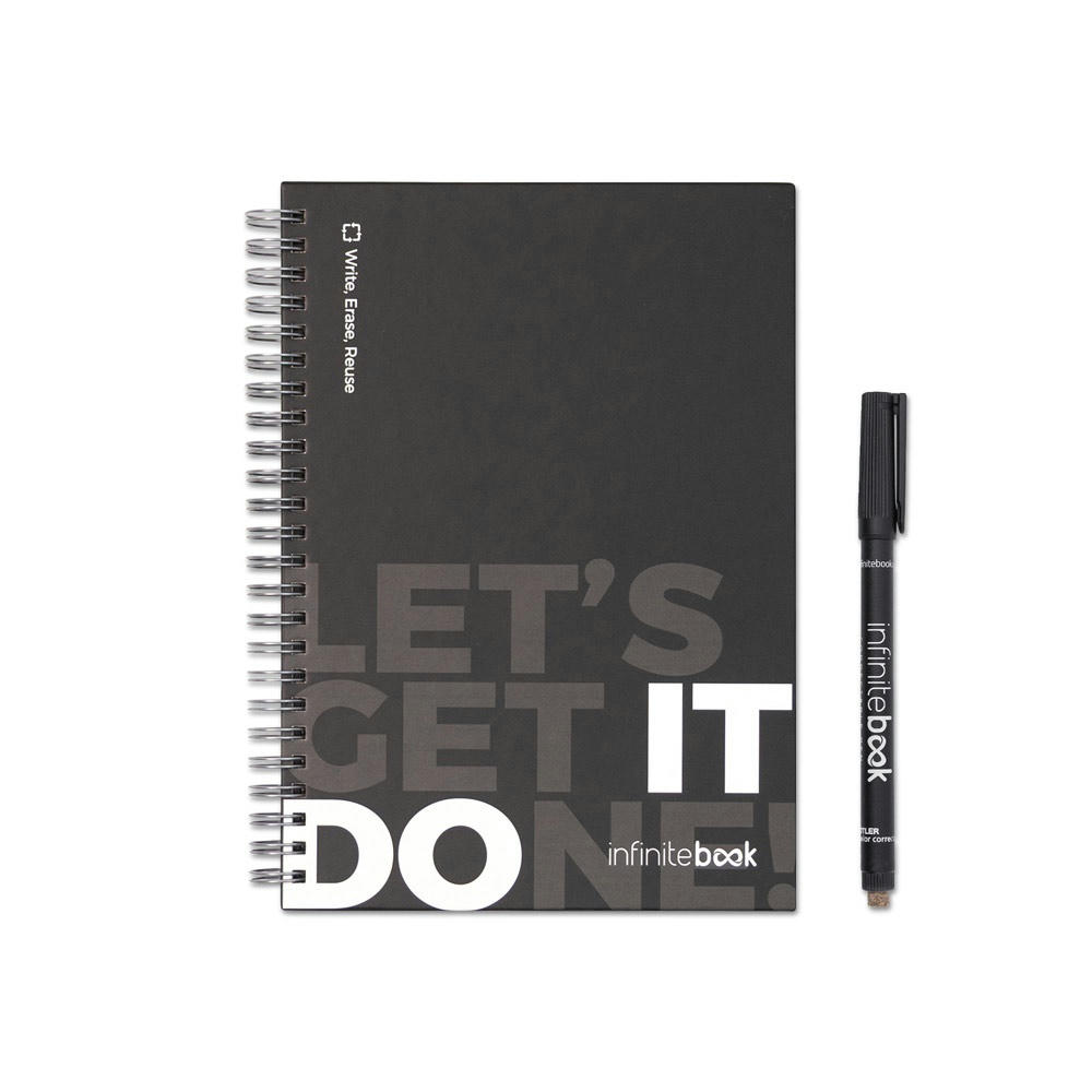 STARTER KIT INFINITEBOOK. Set bestehend aus einem Infinitebook mit Hardcover, einem Reinigungsset, einem Marker und einem Kugelschreiberhalter Werbeartikel